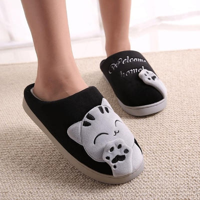 Women Cat Non-slip Winter Cat House Slippers